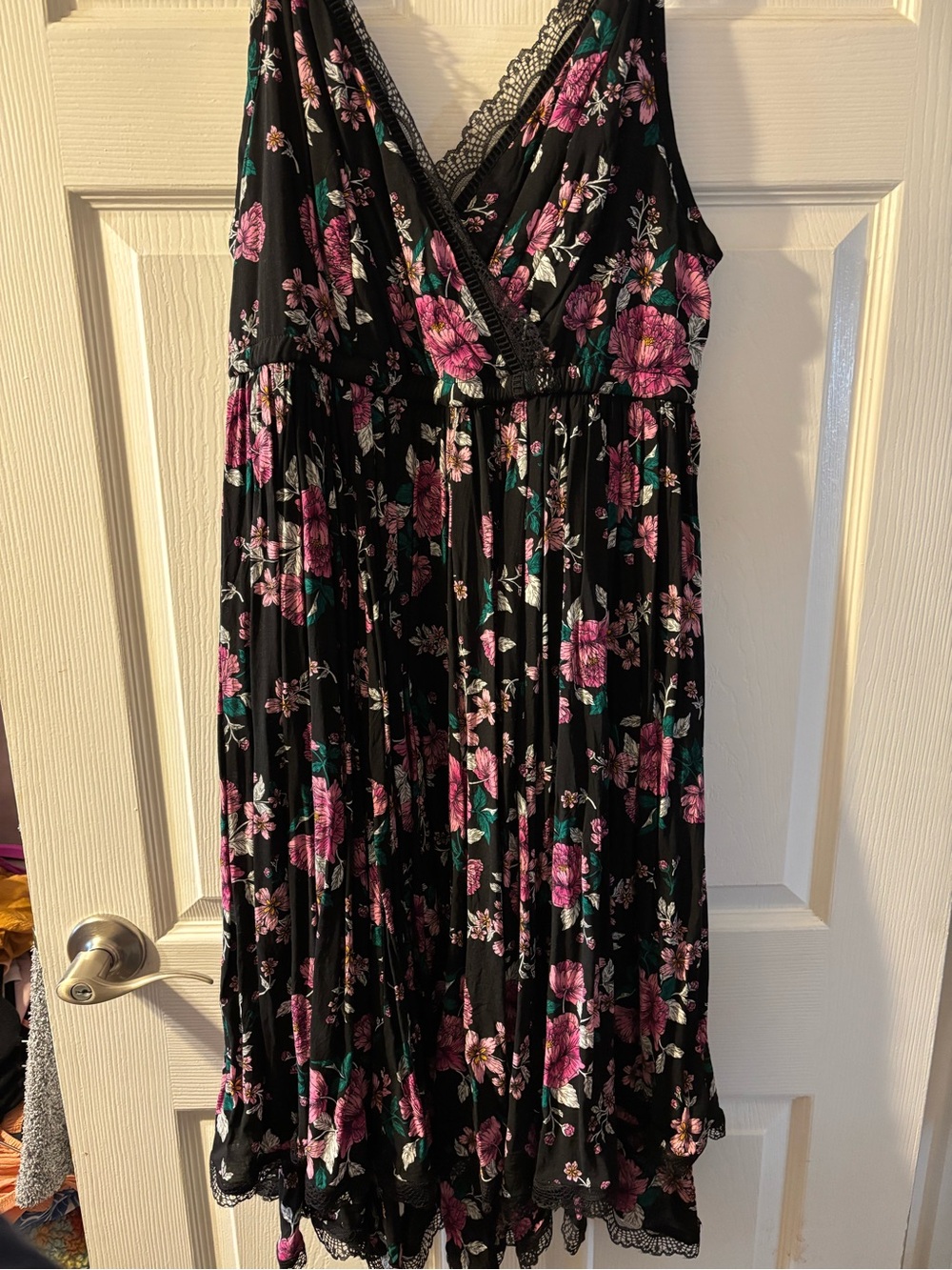torrid Black Midi Dress with Pink Floral Print